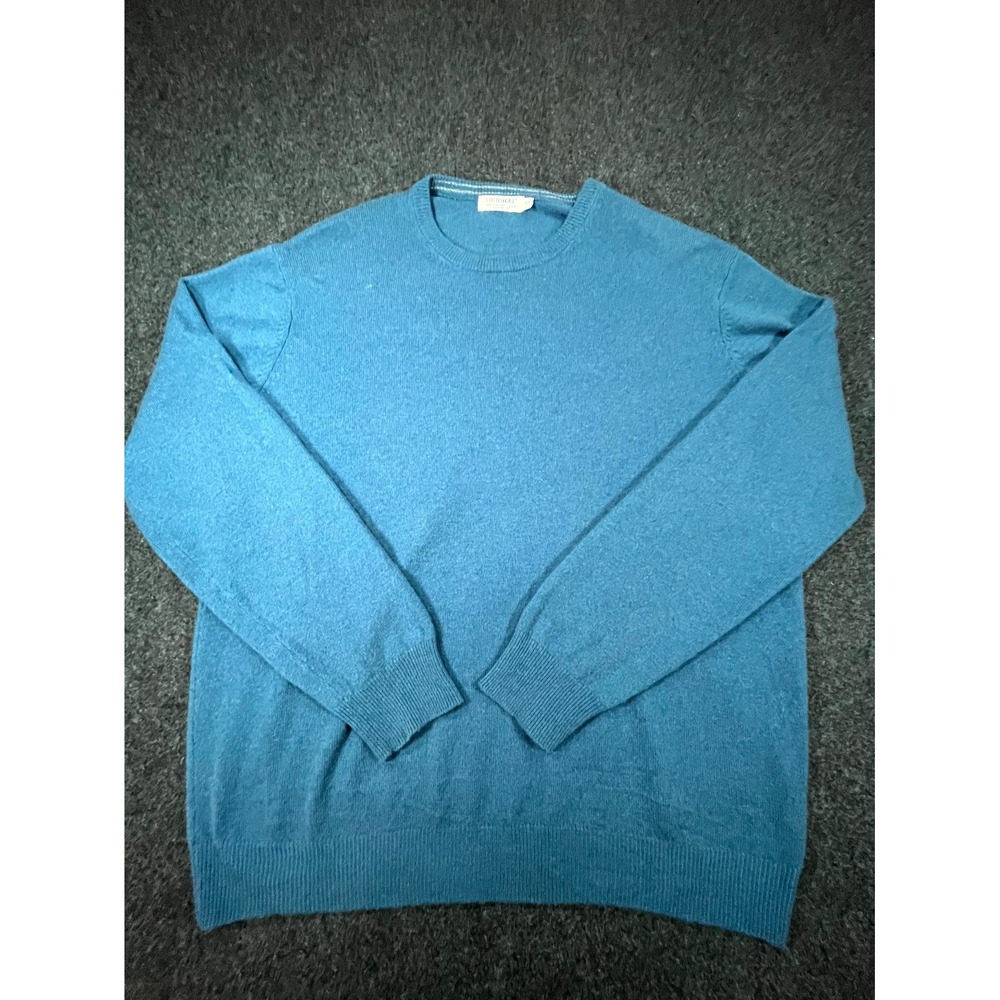 Lochmere Sweater Mens XL Blue Cashmere Tight Knit Ribbed Crew Neck Pullover